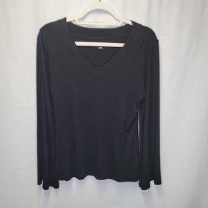 Soft Surroundings Women's Medium Shirt Top Black V Neck Wide Sleeve
